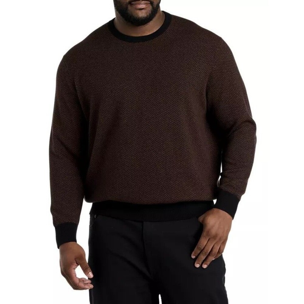 Oak Hill DXL Mens 3XL Brown Black Herringbone Crew Neck Cotton Sweater